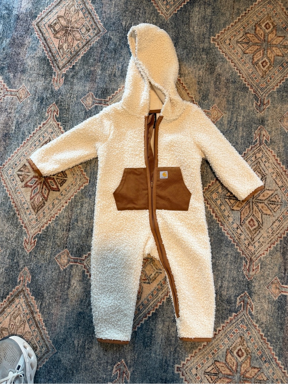 Baby Carhartt Cream Sherpa One-Piece Hooded Romper
